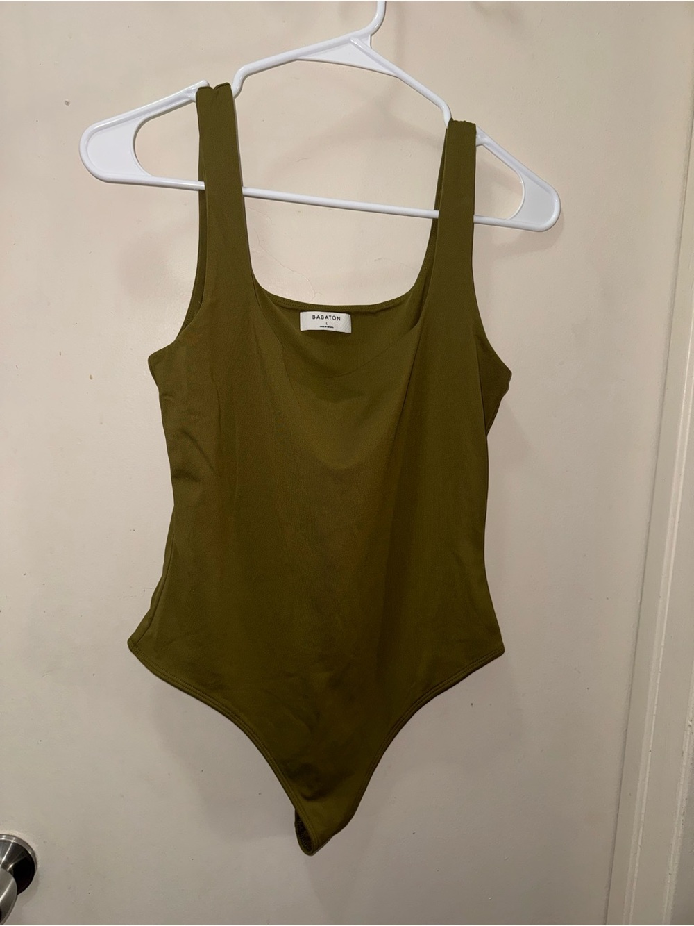 Babaton Olive Green Scoop Neck Bodysuit